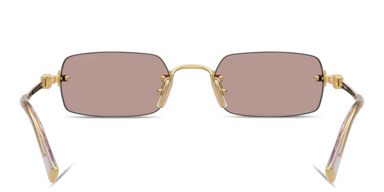 Shop MIU MIU Vertical Logo Rimless Rectangle Sunglasses in Gold online.