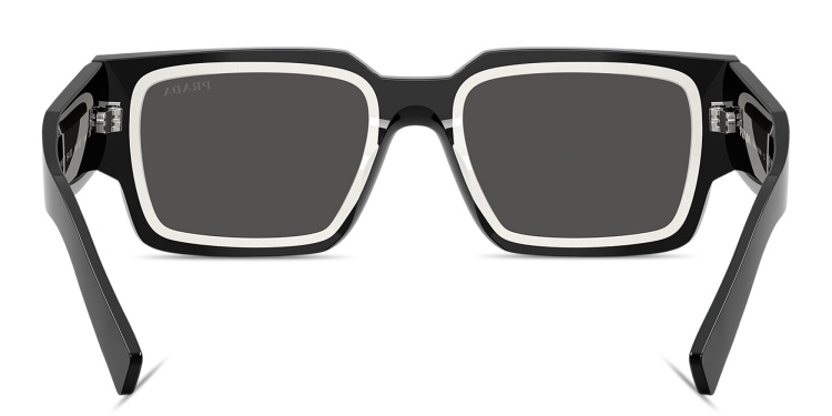 Shop PRADA Symbole Rectangle Sunglasses in Black online.