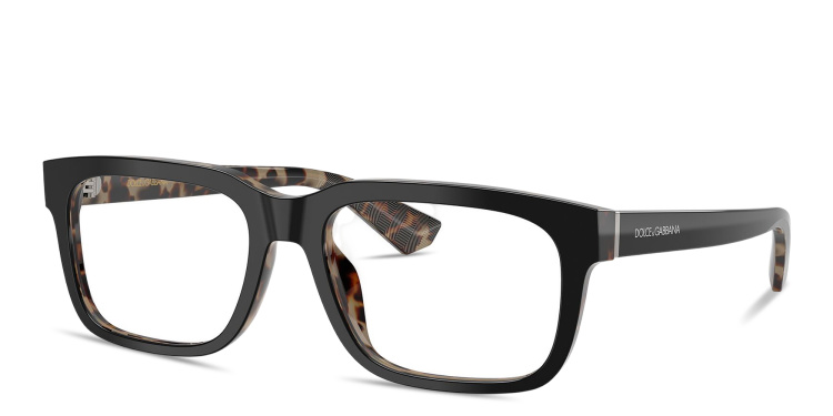 Shop Dolce & Gabbana Logo Signature Wide Rectangle Eyeglasses in Black online.