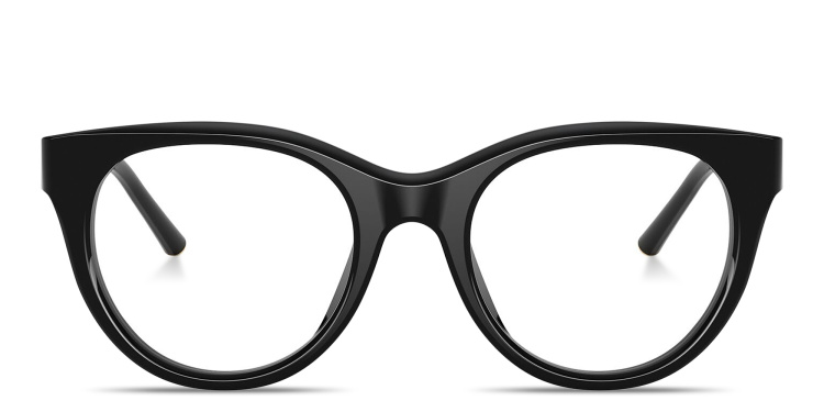 Shop Dolce & Gabbana Engraved Logo Round Eyeglasses in Black online.