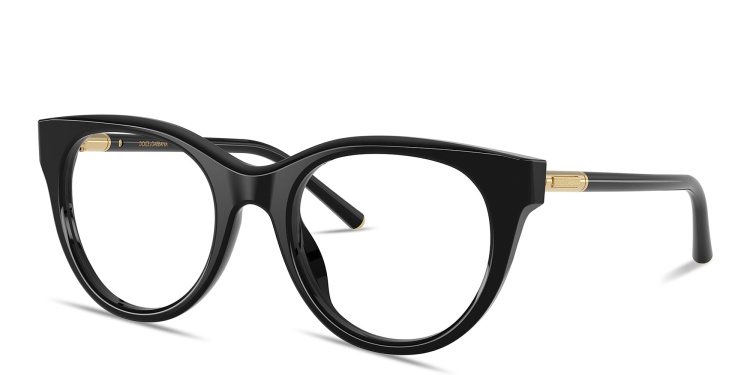 Shop Dolce & Gabbana Engraved Logo Round Eyeglasses in Black online.
