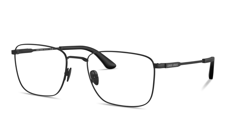 Shop GIORGIO ARMANI Logo Signature Rectangle Eyeglasses in Black online.