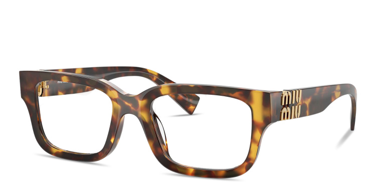 Shop MIU MIU Vertical Logo Square Eyeglasses in Havana online.