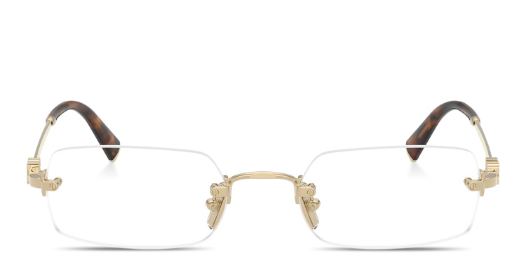 Shop MIU MIU Vertical Logo Rimless Rectangle Eyeglasses in Gold online.
