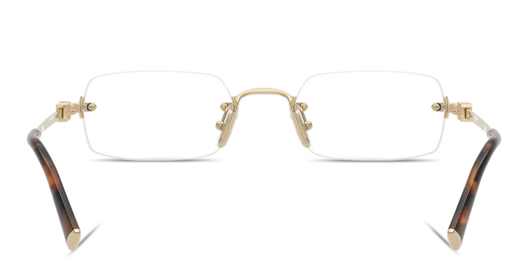 Shop MIU MIU Vertical Logo Rimless Rectangle Eyeglasses in Gold online.