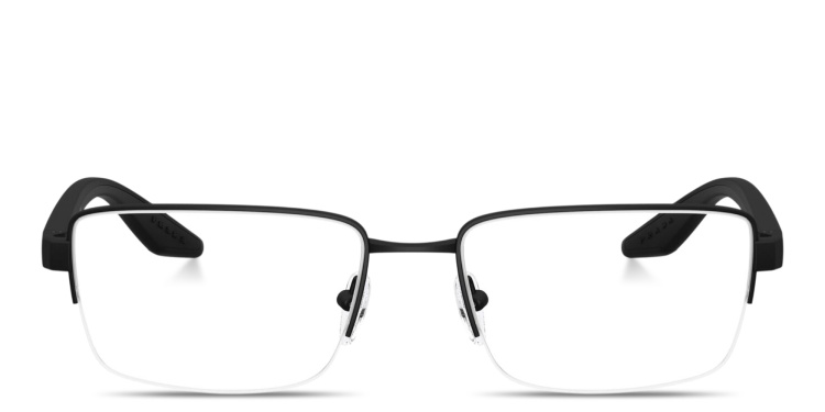 Shop Prada Linea Rossa Logo Signature Half-Rim Wide Pillow Eyeglasses in Black online.