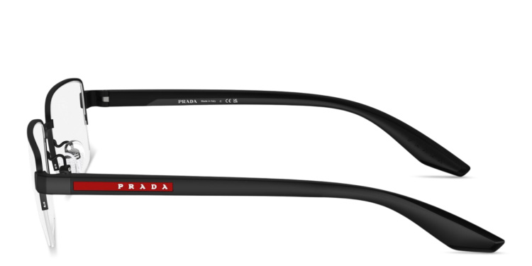Shop Prada Linea Rossa Logo Signature Half-Rim Wide Pillow Eyeglasses in Black online.