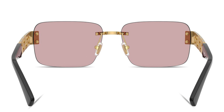 Shop VERSACE Greca Rimless Rectangle Sunglasses in Gold online.