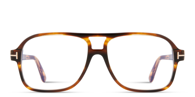 Shop TOM FORD T Logo Wide Aviator Eyeglasses in Havana online.