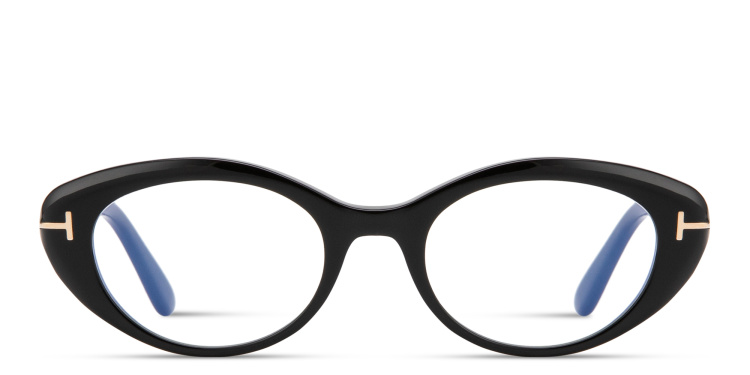 Shop TOM FORD T Logo Oval Eyeglasses in Black online.