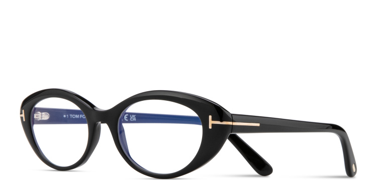 Shop TOM FORD T Logo Oval Eyeglasses in Black online.