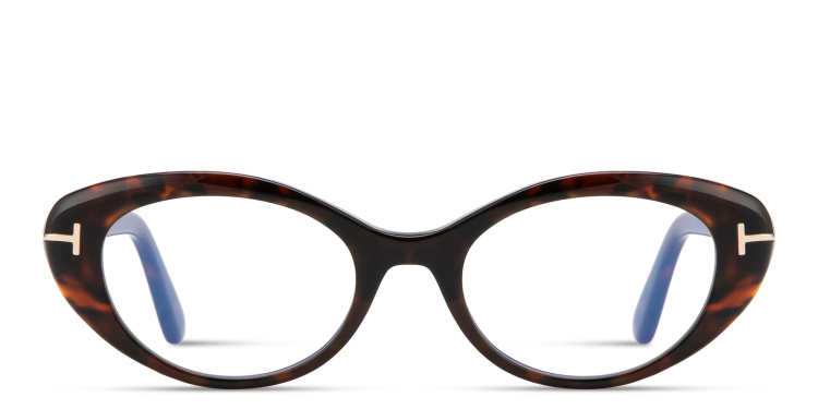 Shop TOM FORD T Logo Oval Eyeglasses in Havana online.