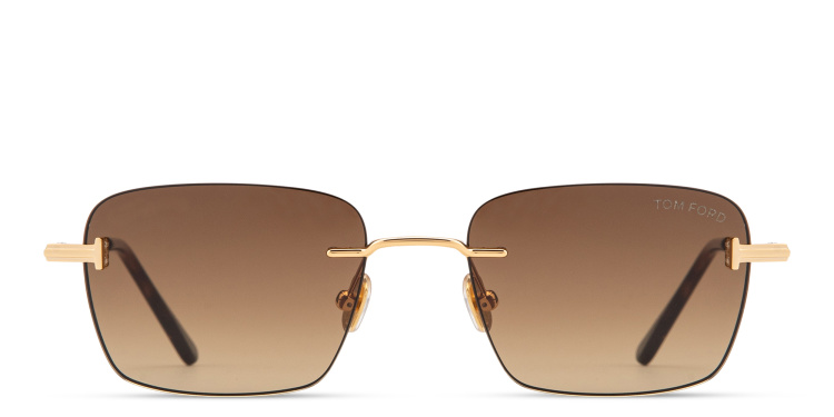 Shop TOM FORD Jake Unisex Rimless Rectangle Sunglasses in Gold online.