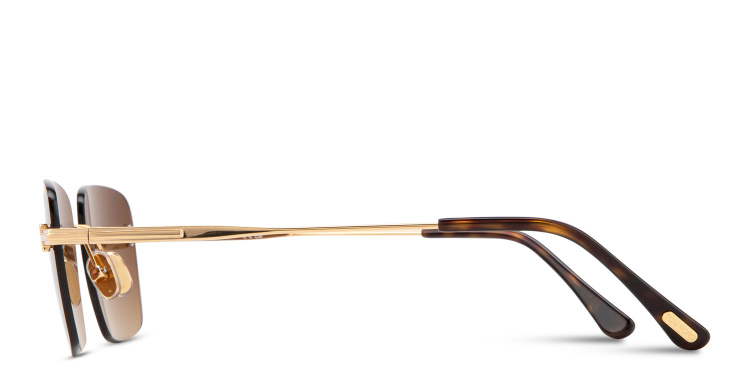 Shop TOM FORD Jake Unisex Rimless Rectangle Sunglasses in Gold online.