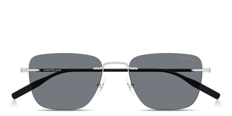 Shop MONTBLANC Snowcap Rimless Square Sunglasses in Silver online.