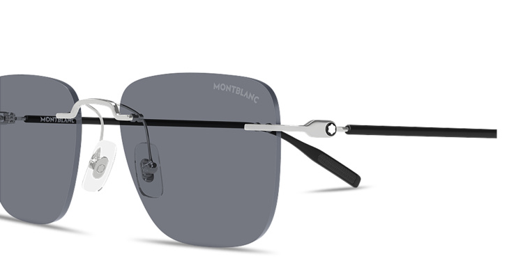 Shop MONTBLANC Snowcap Rimless Square Sunglasses in Silver online.