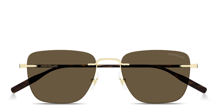 Shop MONTBLANC Snowcap Rimless Square Sunglasses in Gold online.