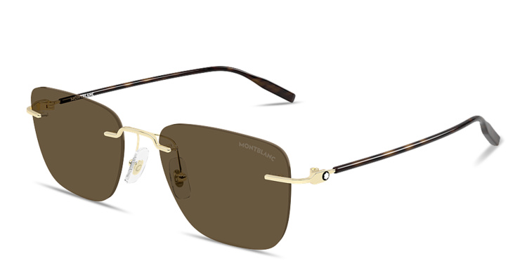 Shop MONTBLANC Snowcap Rimless Square Sunglasses in Gold online.