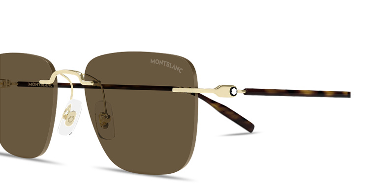 Shop MONTBLANC Snowcap Rimless Square Sunglasses in Gold online.