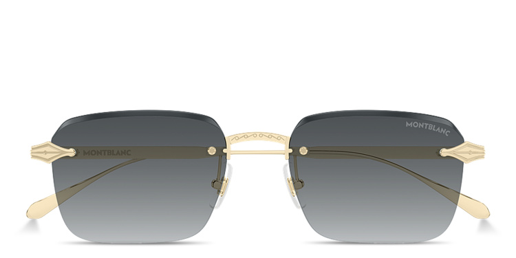 Shop MONTBLANC Nib Rimless Rectangle Sunglasses in Gold online.