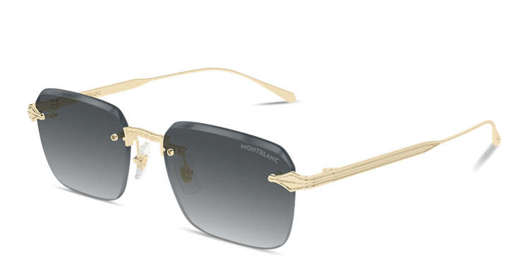 Shop MONTBLANC Nib Rimless Rectangle Sunglasses in Gold online.