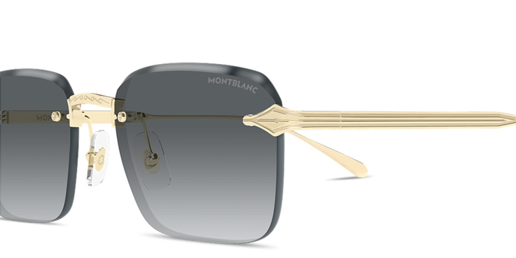 Shop MONTBLANC Nib Rimless Rectangle Sunglasses in Gold online.