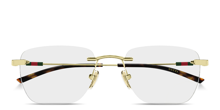 Shop GUCCI Web Rimless Rectangle Eyeglasses in Gold online.