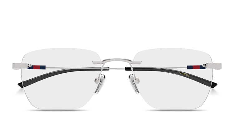 Shop GUCCI Web Rimless Rectangle Eyeglasses in Silver online.