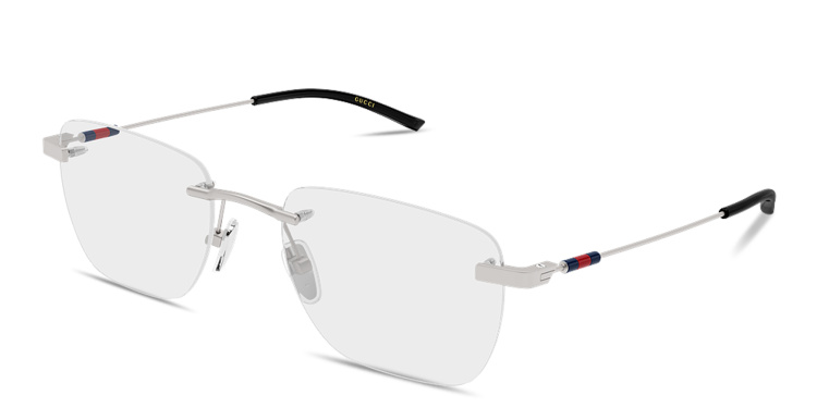 Shop GUCCI Web Rimless Rectangle Eyeglasses in Silver online.