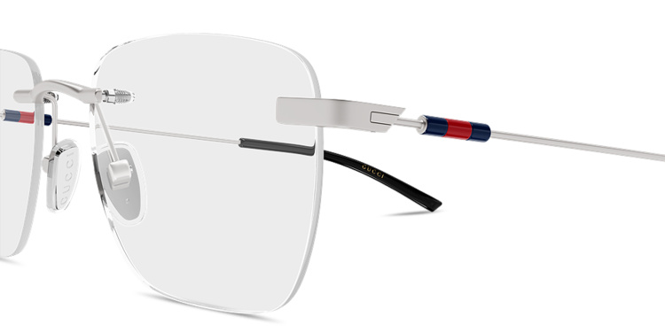 Shop GUCCI Web Rimless Rectangle Eyeglasses in Silver online.