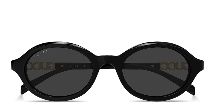 Shop GUCCI Logo Signature Oval Sunglasses in Black online.