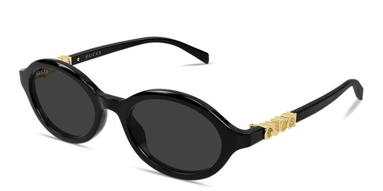 Shop GUCCI Logo Signature Oval Sunglasses in Black online.