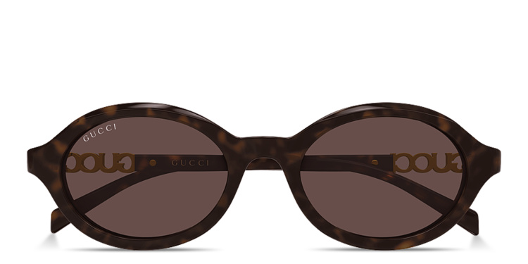 Shop GUCCI Logo Signature Oval Sunglasses in Havana online.