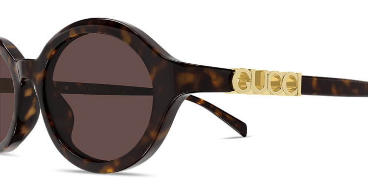 Shop GUCCI Logo Signature Oval Sunglasses in Havana online.