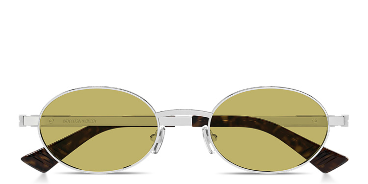 Shop BOTTEGA VENETA Ribbon Unisex Oval Sunglasses in Silver online.