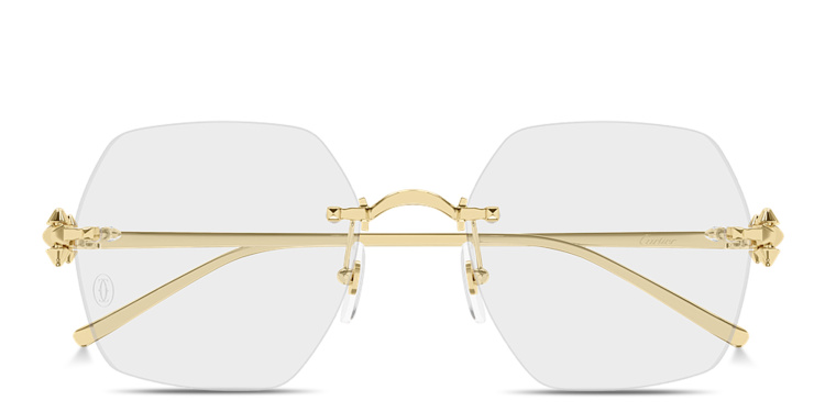Shop Cartier Clash de Cartier Oversized Rimless Irregular Eyeglasses in Gold online.