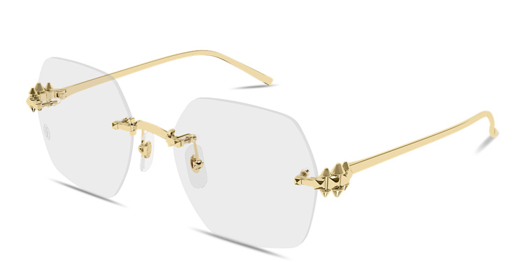 Shop Cartier Clash de Cartier Oversized Rimless Irregular Eyeglasses in Gold online.
