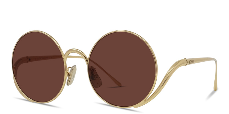 Shop LOEWE Signature Round Sunglasses in Gold online.