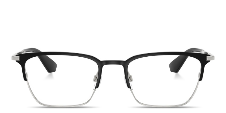 Shop BURBERRY Engraved Logo Rectangle Eyeglasses in Black online.