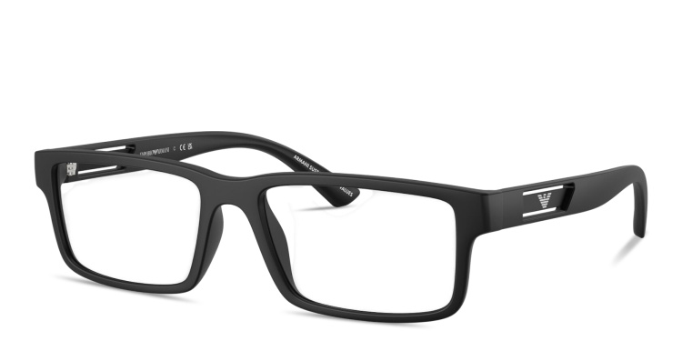 Shop Emporio Armani Eagle Logo Wide Rectangle Eyeglasses in Black online.