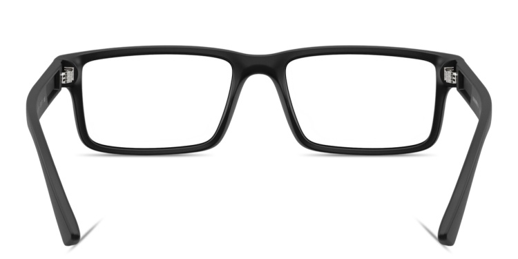 Shop Emporio Armani Eagle Logo Wide Rectangle Eyeglasses in Black online.