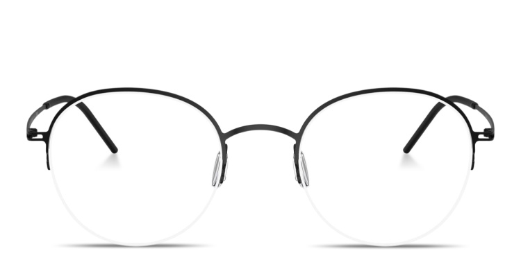 Shop GIORGIO ARMANI Engraved Logo Half-Rim Panthos Eyeglasses in Black online.