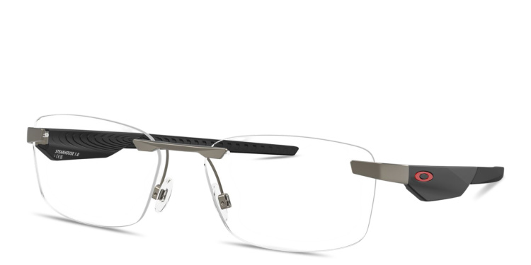 Shop Oakley Steakhouse 1.0 Unisex Wide Rimless Rectangle Eyeglasses in Gunmetal online.