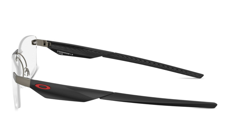 Shop Oakley Steakhouse 1.0 Unisex Wide Rimless Rectangle Eyeglasses in Gunmetal online.