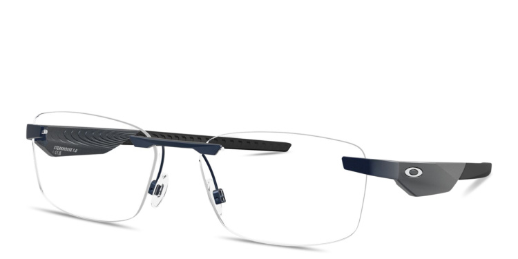 Shop Oakley Steakhouse 1.0 Unisex Wide Rimless Rectangle Eyeglasses in Black online.