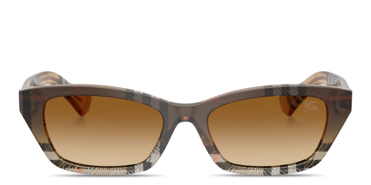 Shop BURBERRY Vintage Check Rectangle Sunglasses in Brown online.