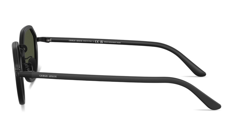 Shop GIORGIO ARMANI Engraved Logo Round Sunglasses in Black online.