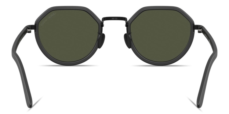 Shop GIORGIO ARMANI Engraved Logo Round Sunglasses in Black online.