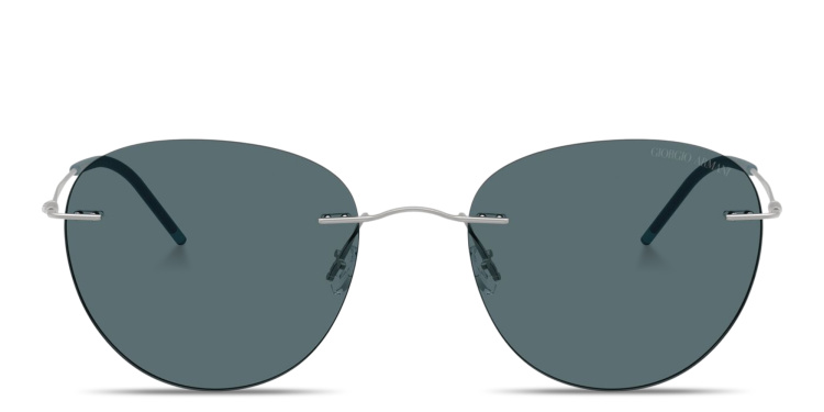Shop GIORGIO ARMANI Engraved Logo Rimless Round Sunglasses in Silver online.