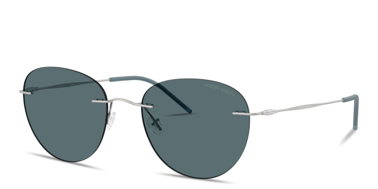 Shop GIORGIO ARMANI Engraved Logo Rimless Round Sunglasses in Silver online.